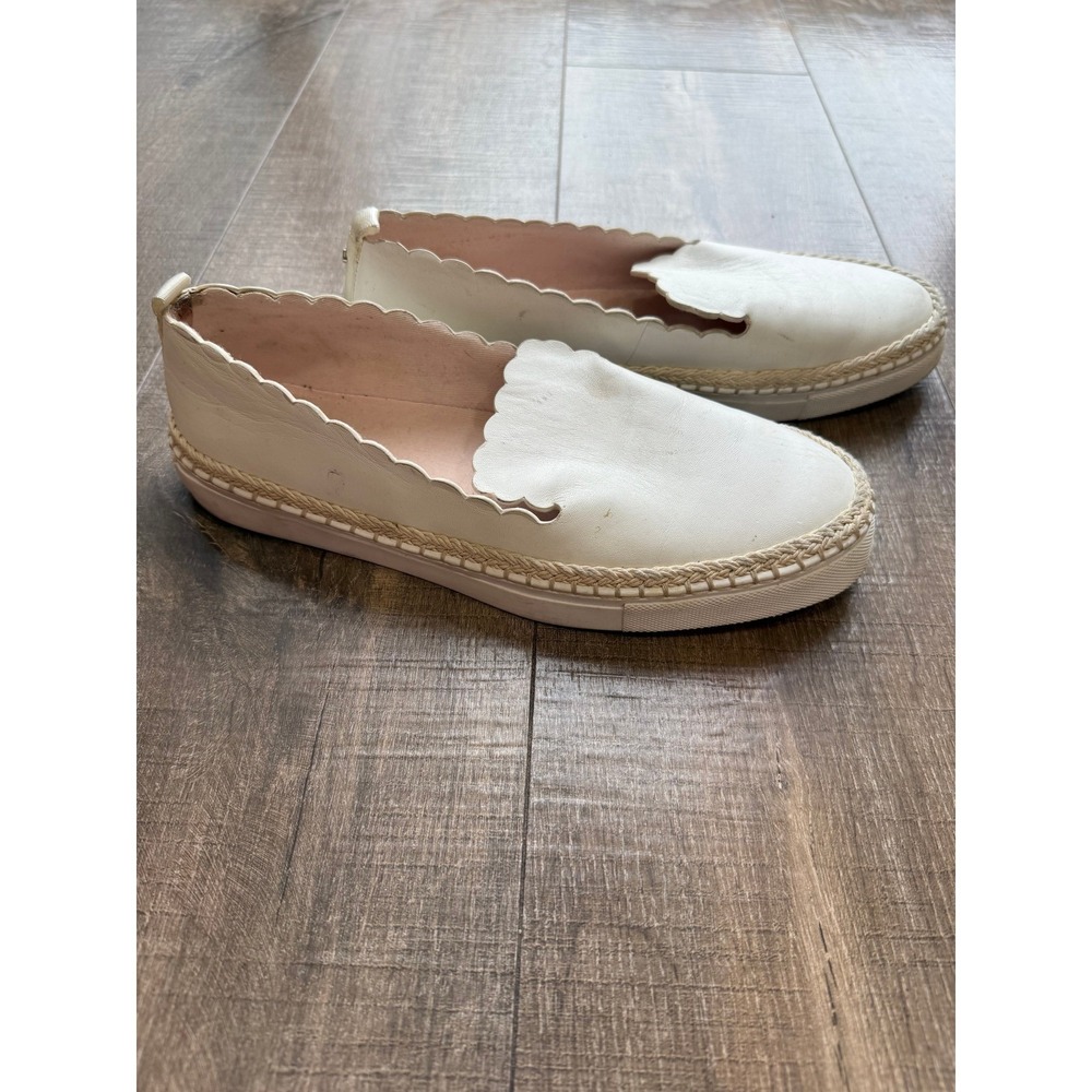 Kate Spade New York Loren White Leather Scalloped Slip On Espadrille Shoes SZ 9